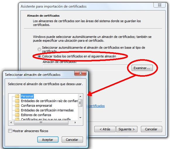Assistant d'importation de certificats. Magasin de certificats