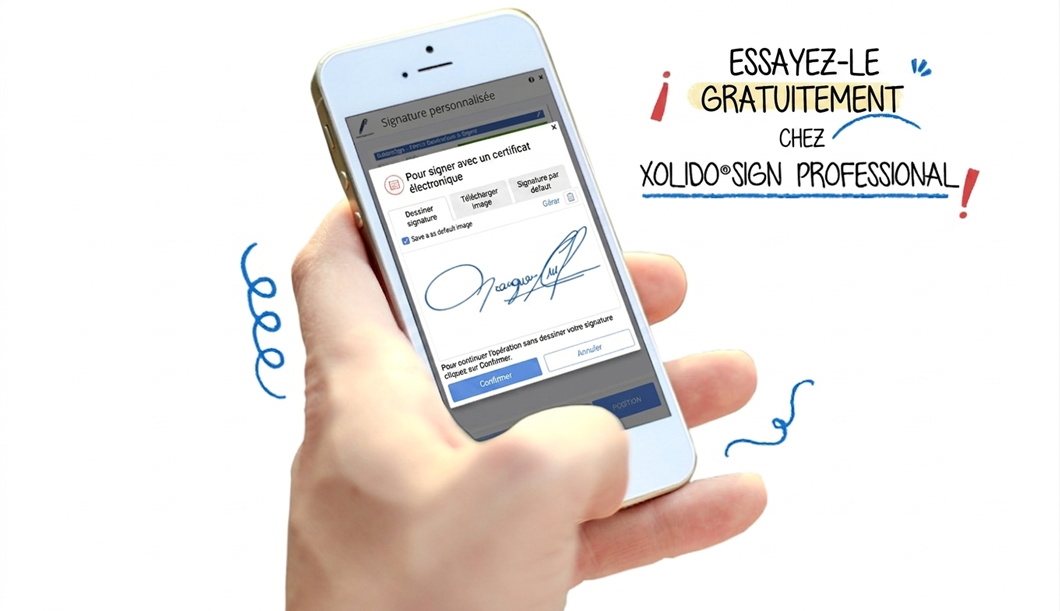 Signature avec certificat électronique plus signature biométrique. Fusionnez les deux signatures en un seul processus de signature et obtenez une plus grande portée juridique. Essayez-le gratuitement dans XolidoSign Professional !