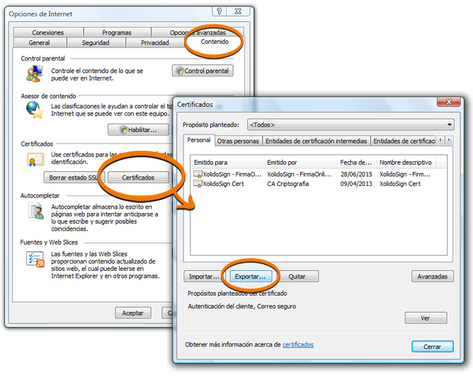 Certificate configuration panel in Explorer