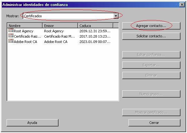 Fig. 2. Menu de gestion des entités de confiance