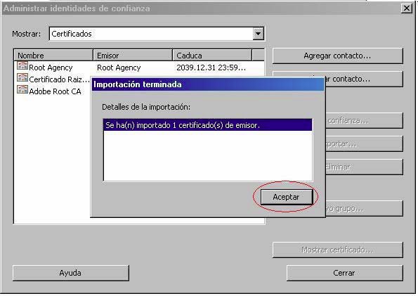 Fig. 6. Fin du processus d’importation du certificat racine de confiance.