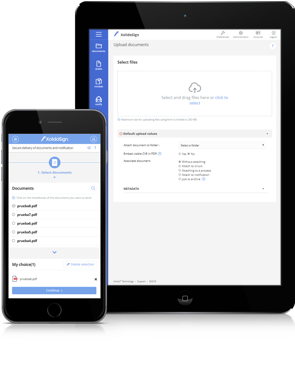 XolidoSign Professional - Envoi certifié et accès sécurisé aux documents, notifications électroniques certifiées, signature avec ou sans certificat électronique et demande d’opérations à des tiers